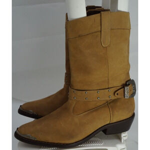 VTG Men's "Martin Drake" Cowboy Boots Brazilian Tan Leather Silver toe SZ 9D